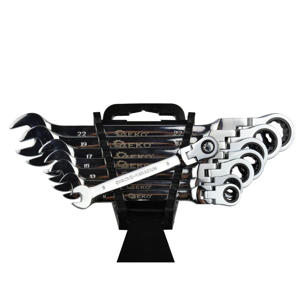 Ratchet combination spanner set with flexible head 8-22mm, 8pcs Ratchet combination spanner set with flexible head 8-22mm, 8pcs