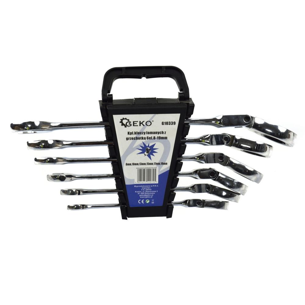 Ratchet combination spanner set with flexible head 8-19mm, 6pcs Ratchet combination spanner set with flexible head 8-19mm, 6pcs