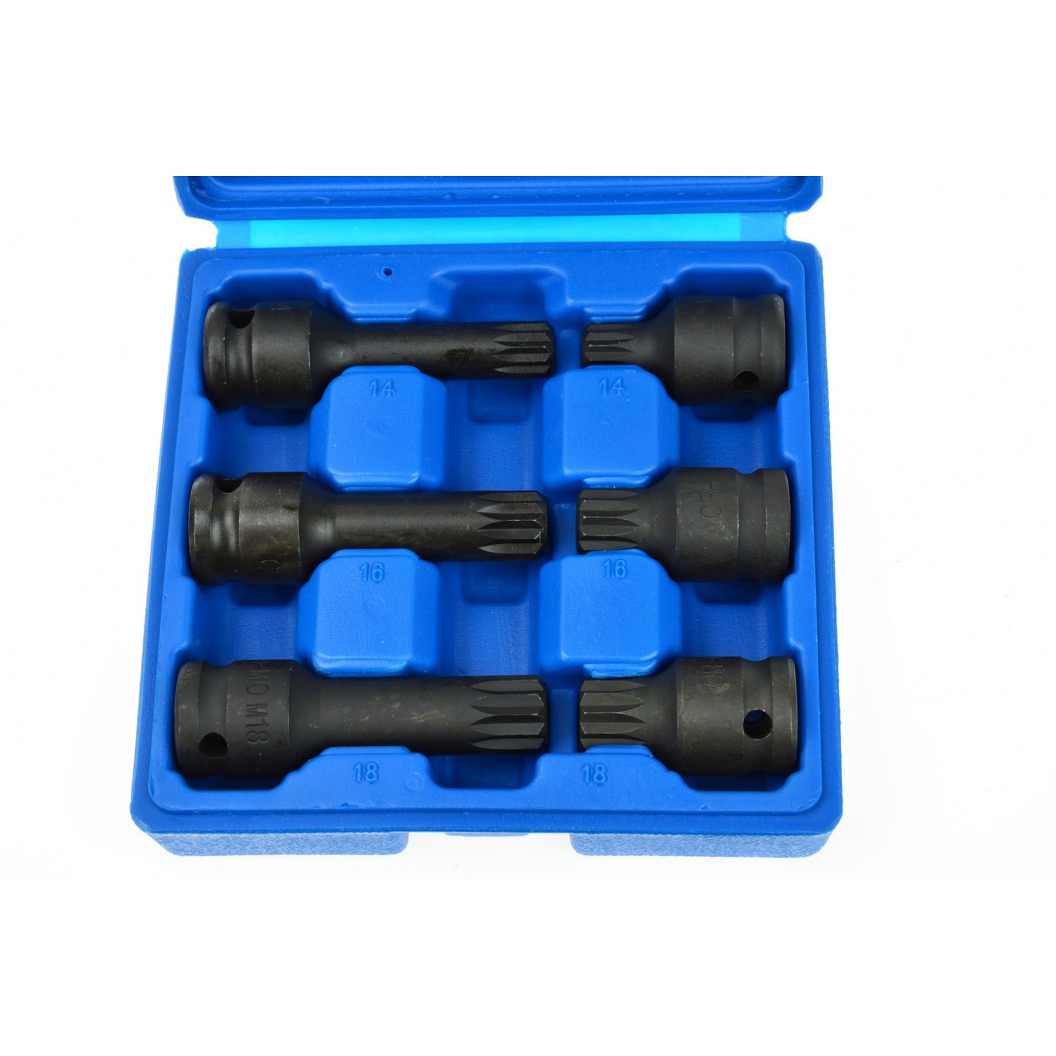 Impact spline socket set M14, M16, M18 (length 43mm and 78mm) Impact spline socket set M14, M16, M18 (length 43mm and 78mm)