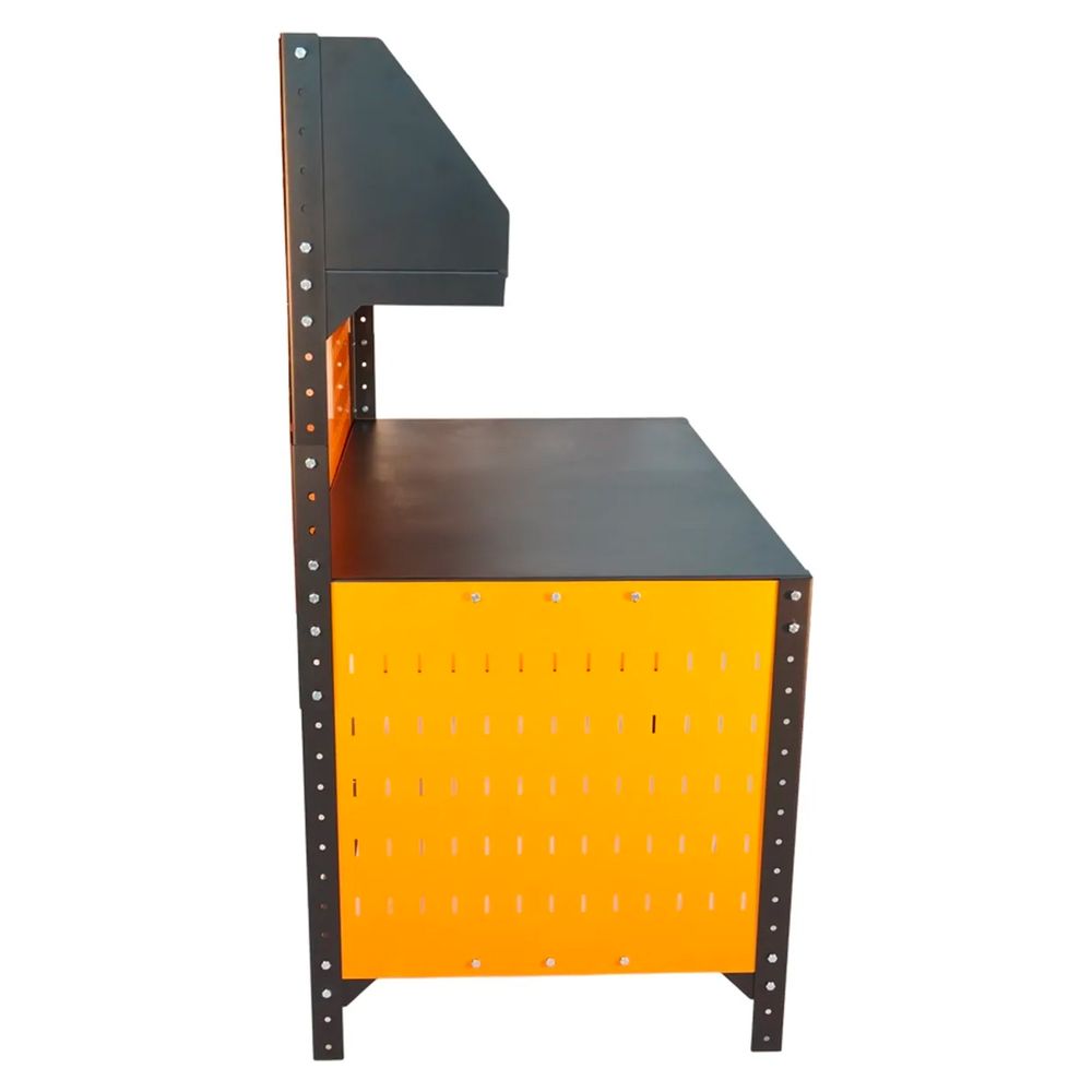 Banc de lucru metalic, 125x75cm, cu perete perforat și raft Banc de lucru metalic, 125x75cm, cu perete perforat și raft