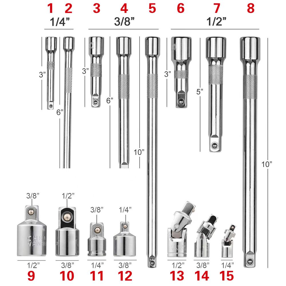 Extension bar and adapter set for bolt sockets Extension bar and adapter set for bolt sockets