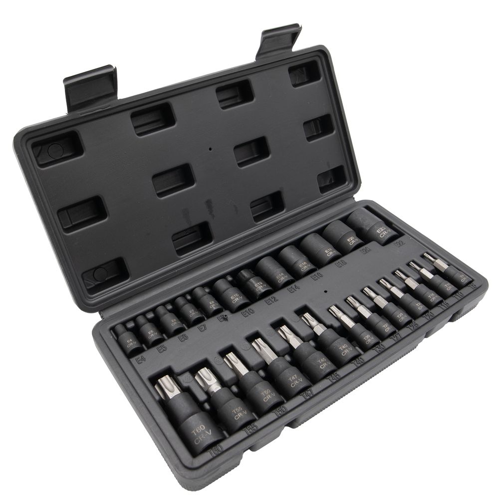 Sada nástrčných hlavíc Torx a E-Profil, T8-T60, E4-E22, 25ks Sada nástrčných hlavíc Torx a E-Profil, T8-T60, E4-E22, 25ks
