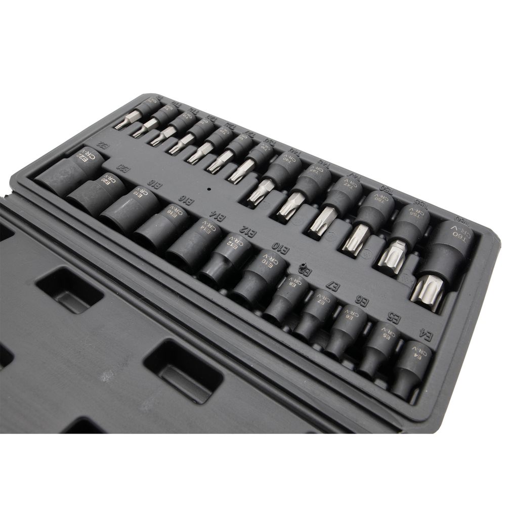 Sada nástrčných hlavíc Torx a E-Profil, T8-T60, E4-E22, 25ks Sada nástrčných hlavíc Torx a E-Profil, T8-T60, E4-E22, 25ks