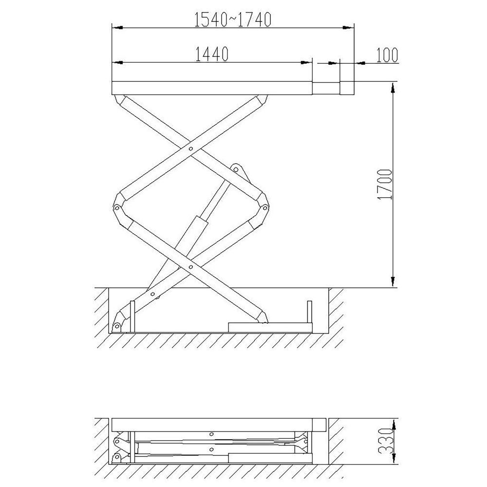 In-ground scissor lift, 3t, pull-out ramp In-ground scissor lift, 3t, pull-out ramp