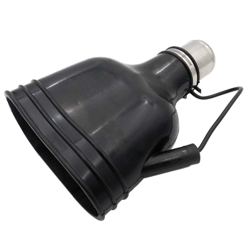 Gumová hubice pro odsávání výfukových plynů pro dvojité výfukové potrubí, 210x120mm, pro 76mm hadici Gumová hubice pro odsávání výfukových plynů pro dvojité výfukové potrubí, 210x120mm, pro 76mm hadici