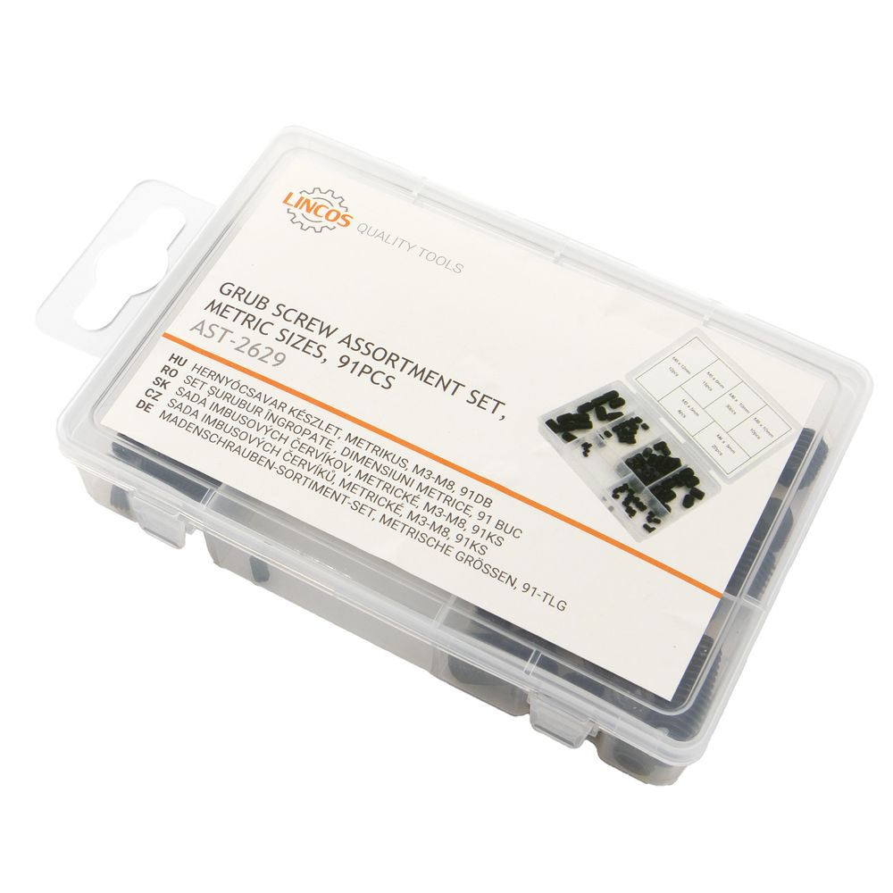 Set stifturi filetate cu cap imbuis, dimensiuni metrice, 91 buc Set stifturi filetate cu cap imbuis, dimensiuni metrice, 91 buc