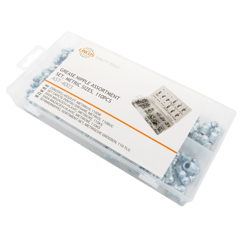 Grease nipple assortment set, metric sizes, 110pcs Grease nipple assortment set, metric sizes, 110pcs