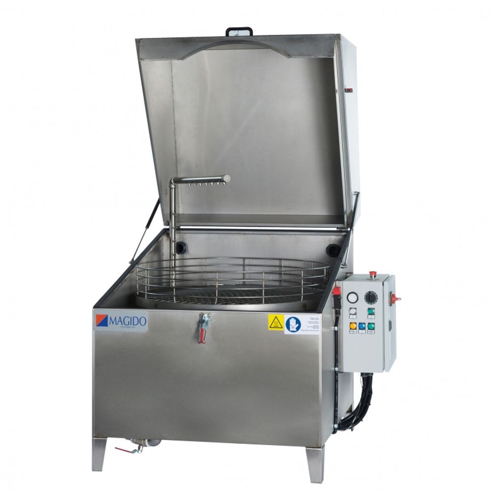 Automatische Teilewaschanlage mit Heißwasser und biologisch abbaubarem Reinigungsmittel, 3-phasig Automatische Teilewaschanlage mit Heißwasser und biologisch abbaubarem Reinigungsmittel, 3-phasig