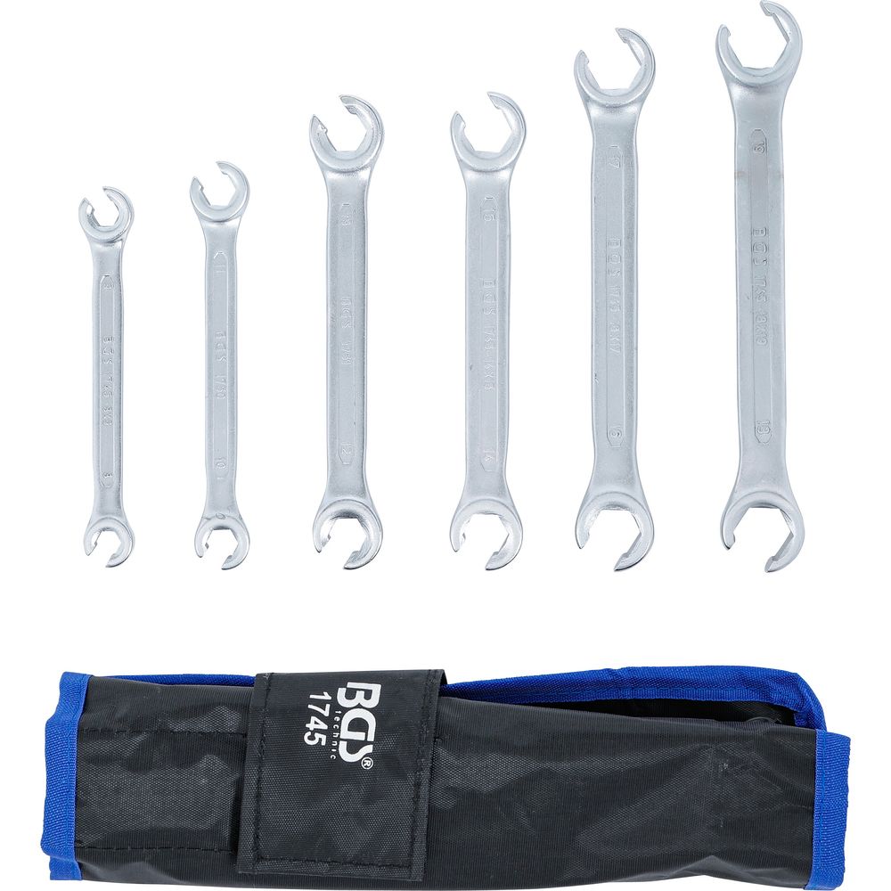 Double Ring Spanner Set, open Type, 8 x 9 - 18 x 19 mm, 6 pcs. Double Ring Spanner Set, open Type, 8 x 9 - 18 x 19 mm, 6 pcs.