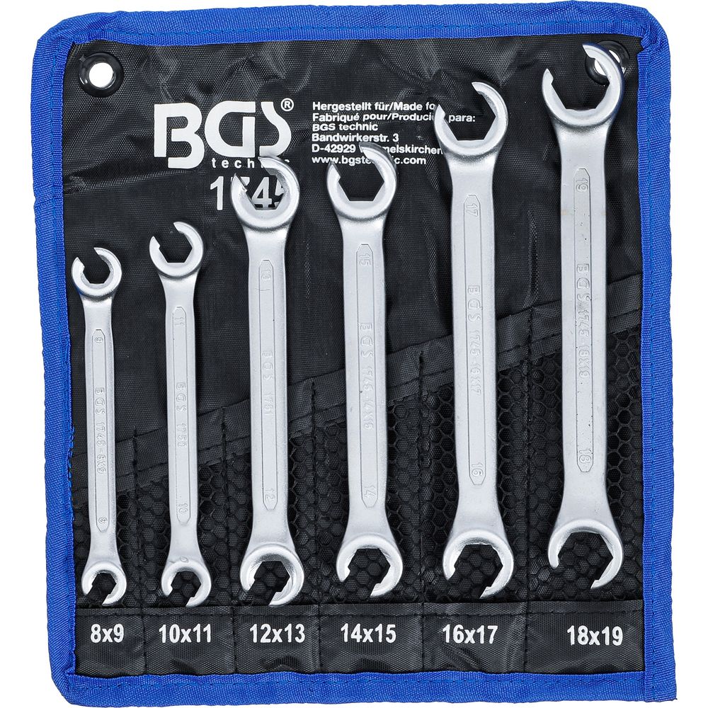 Double Ring Spanner Set, open Type, 8 x 9 - 18 x 19 mm, 6 pcs. Double Ring Spanner Set, open Type, 8 x 9 - 18 x 19 mm, 6 pcs.