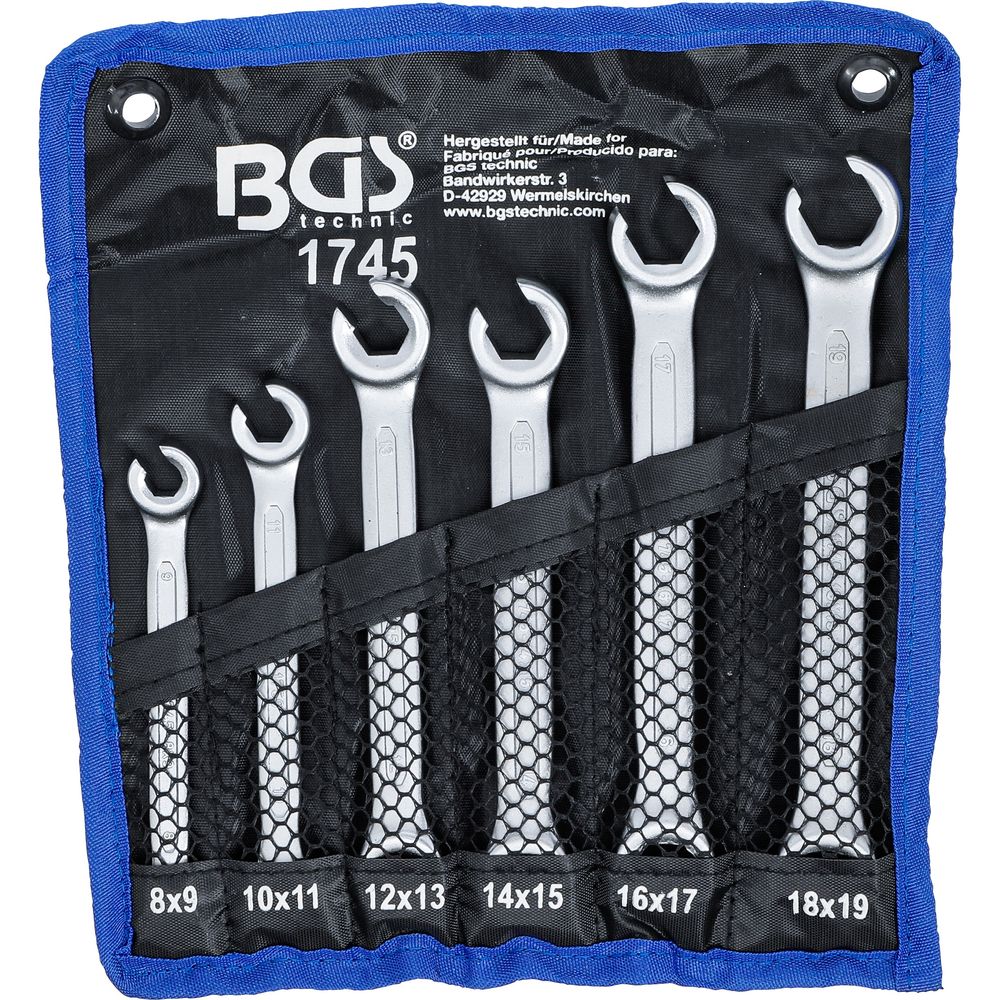 Double Ring Spanner Set, open Type, 8 x 9 - 18 x 19 mm, 6 pcs. Double Ring Spanner Set, open Type, 8 x 9 - 18 x 19 mm, 6 pcs.