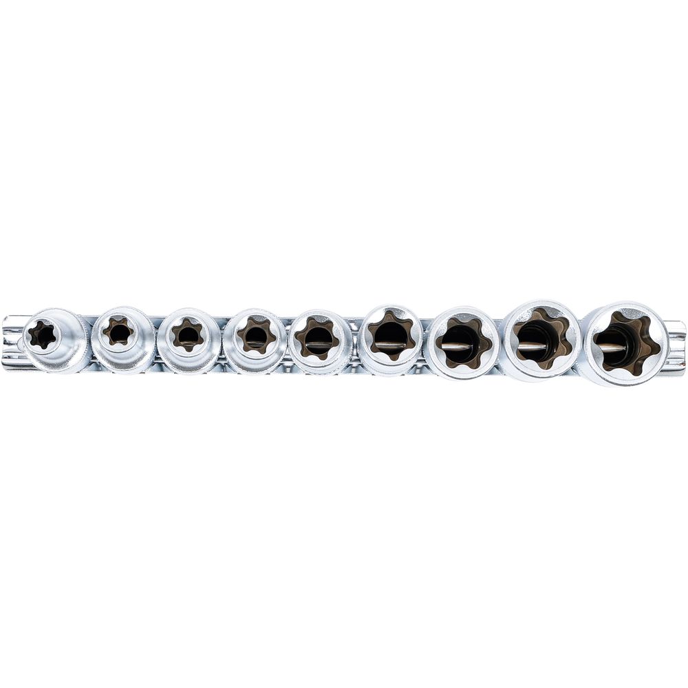 Steckschlüsselsatz, E-Profil, tief, 12,5 mm (1/2") Antrieb, E10 - E24, 9-tlg. Steckschlüsselsatz, E-Profil, tief, 12,5 mm (1/2") Antrieb, E10 - E24, 9-tlg.