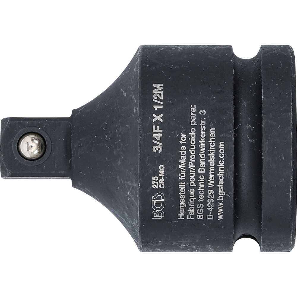 Impact Socket Adaptor, internal square 3/4" - external square 1/2" Impact Socket Adaptor, internal square 3/4" - external square 1/2"