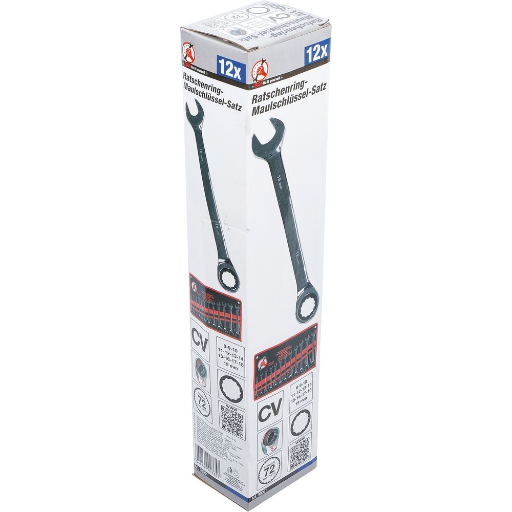 Ratchet Combination Wrench Set, 8 - 19 mm, 12 pcs. Ratchet Combination Wrench Set, 8 - 19 mm, 12 pcs.