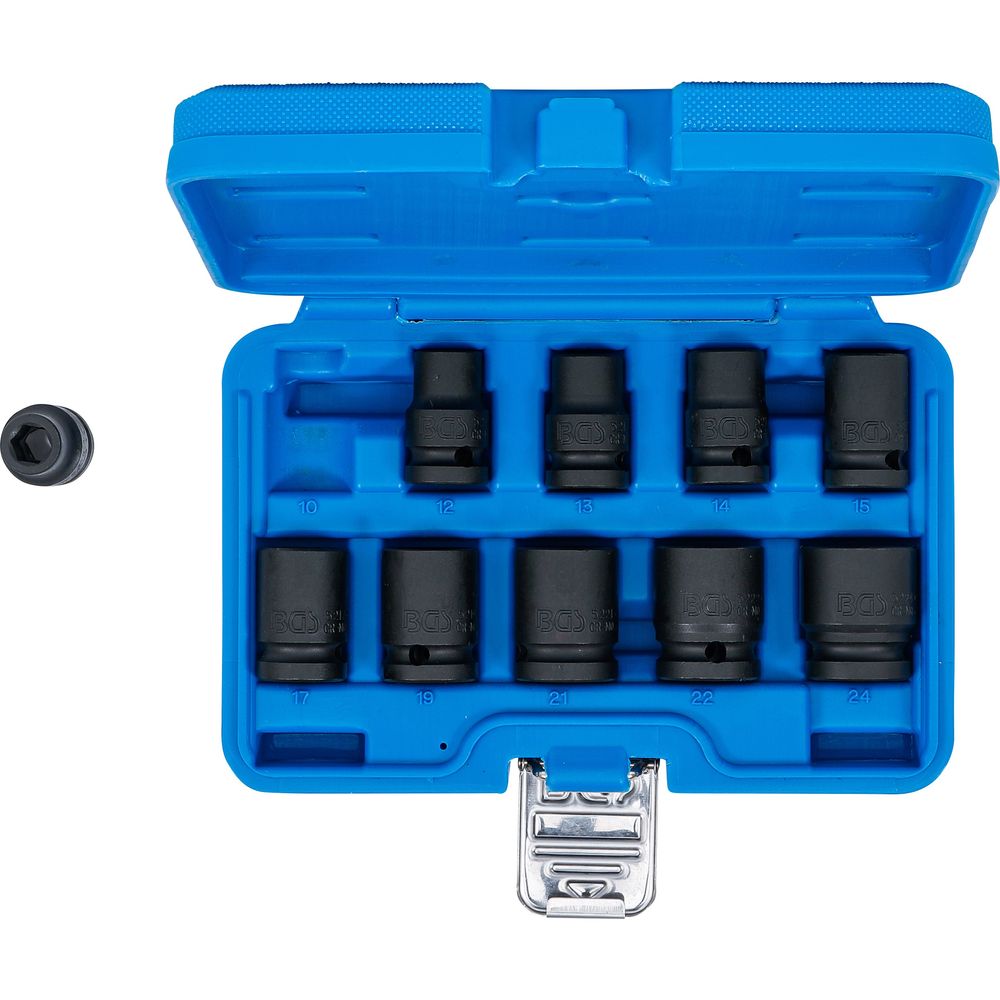 Impact Socket Set, Hexagon, 12.5 mm (1/2") Drive, 10-24mm, 10pcs Impact Socket Set, Hexagon, 12.5 mm (1/2") Drive, 10-24mm, 10pcs