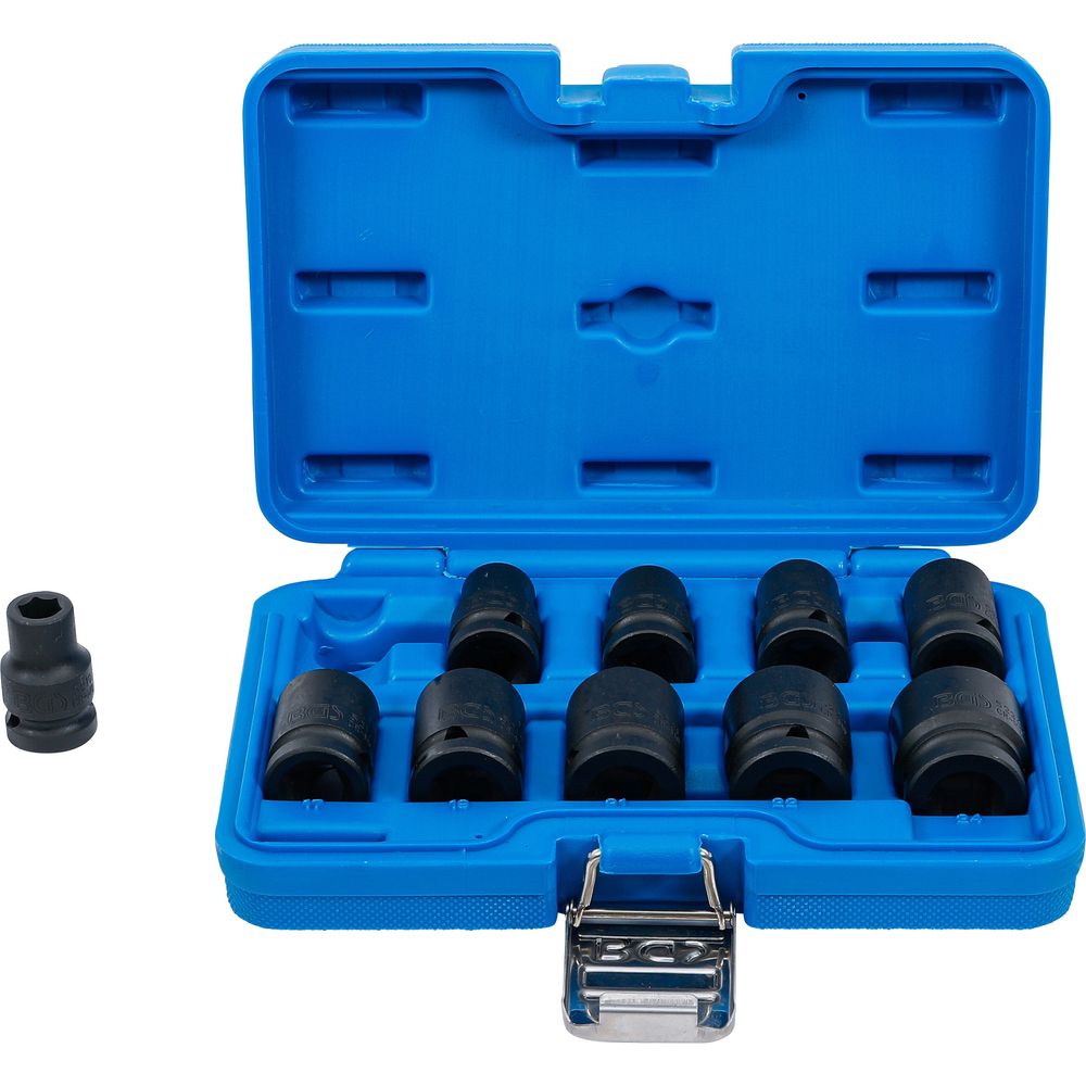 Impact Socket Set, Hexagon, 12.5 mm (1/2") Drive, 10-24mm, 10pcs Impact Socket Set, Hexagon, 12.5 mm (1/2") Drive, 10-24mm, 10pcs