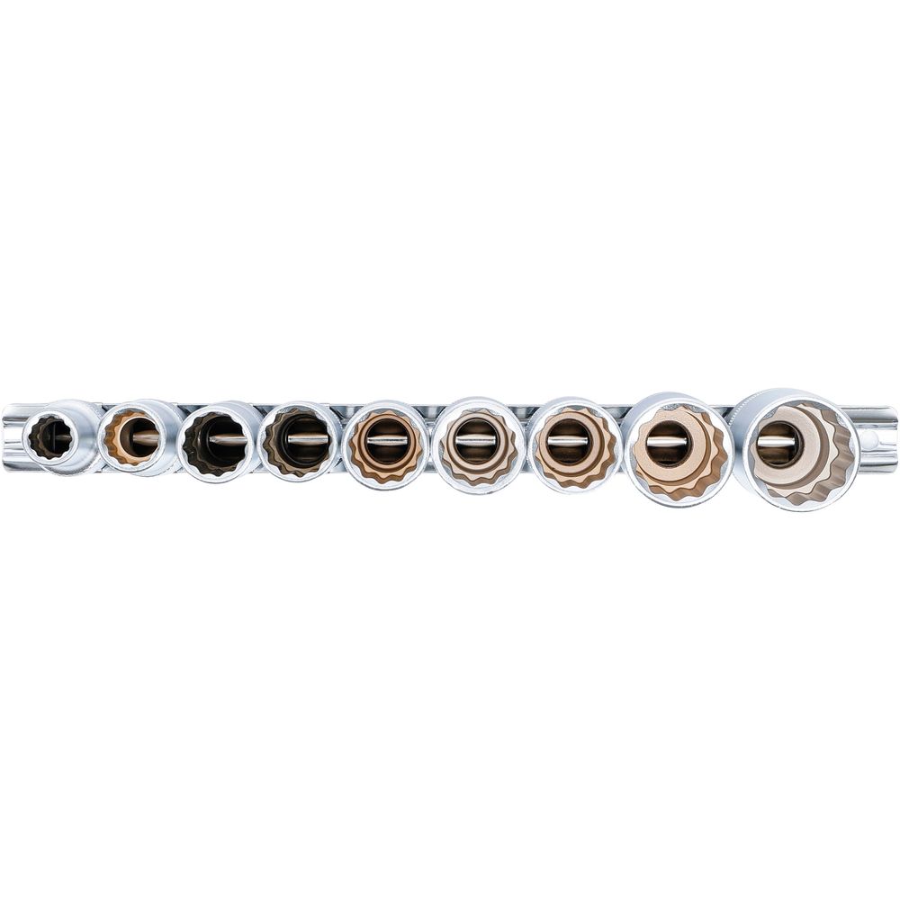 Steckschlüsselsatz, lang, 12-kant, 12,5 mm (1/2") Antrieb, 10-24 mm, 9-tlg. Steckschlüsselsatz, lang, 12-kant, 12,5 mm (1/2") Antrieb, 10-24 mm, 9-tlg.