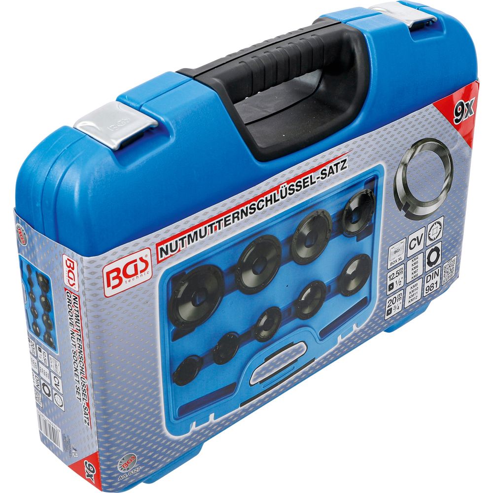 Groove Nut Socket Set, Internal Square Drive, KM4–KM12, 9pcs Groove Nut Socket Set, Internal Square Drive, KM4–KM12, 9pcs
