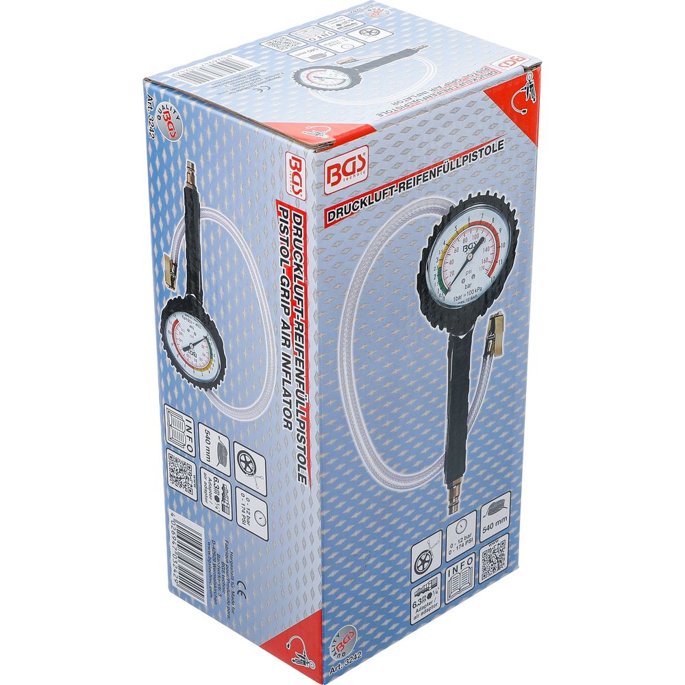 Reifenfüllpistole mit Manometer, 0–12 bar Reifenfüllpistole mit Manometer, 0–12 bar