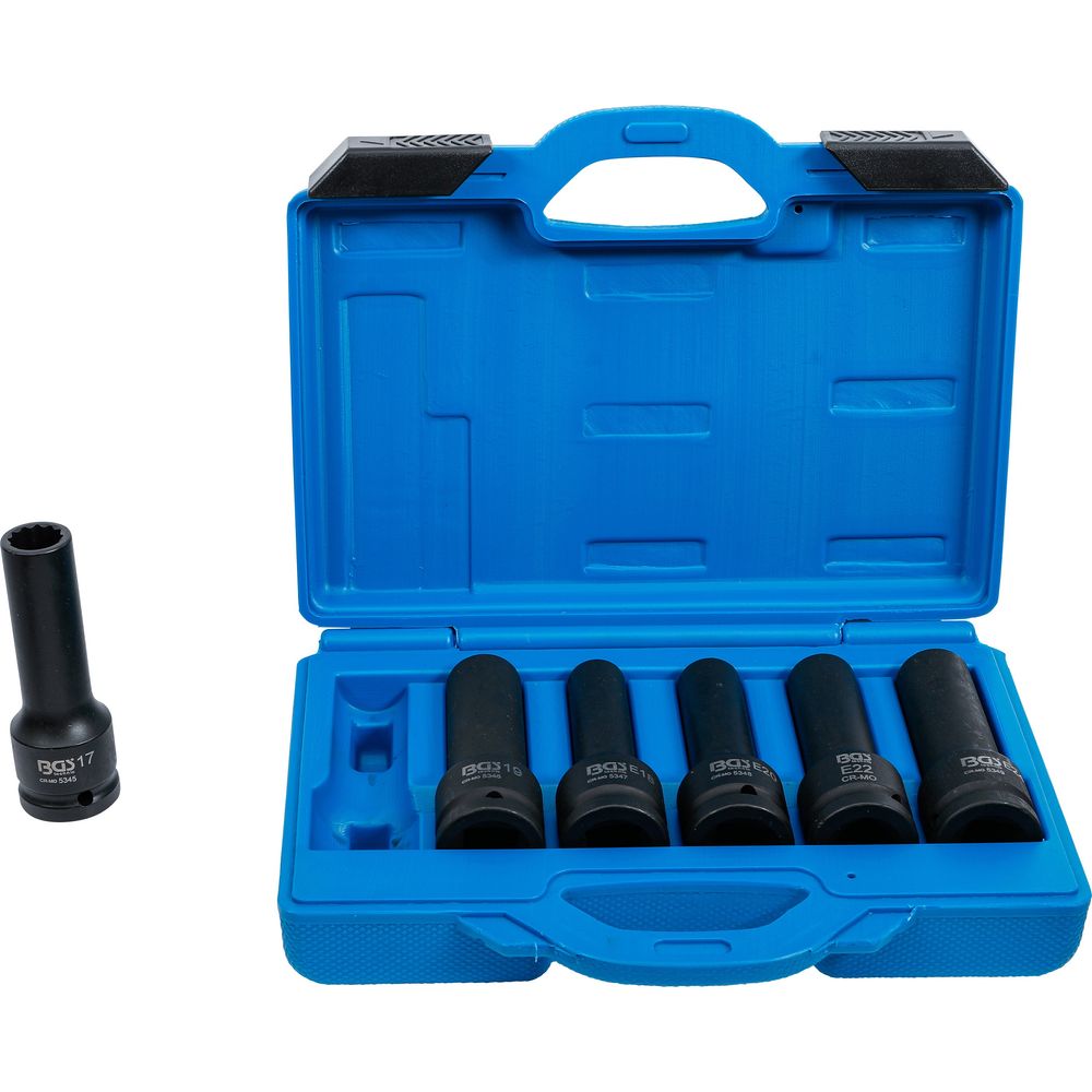 Impact socket set, E-type & 12-point, 3/4" drive, 6 pcs Impact socket set, E-type & 12-point, 3/4" drive, 6 pcs