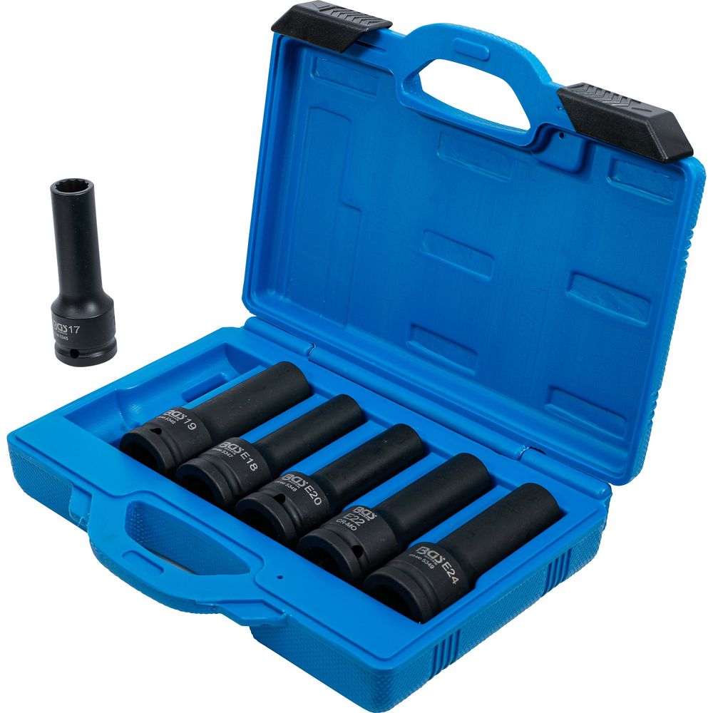 Impact socket set, E-type & 12-point, 3/4" drive, 6 pcs Impact socket set, E-type & 12-point, 3/4" drive, 6 pcs