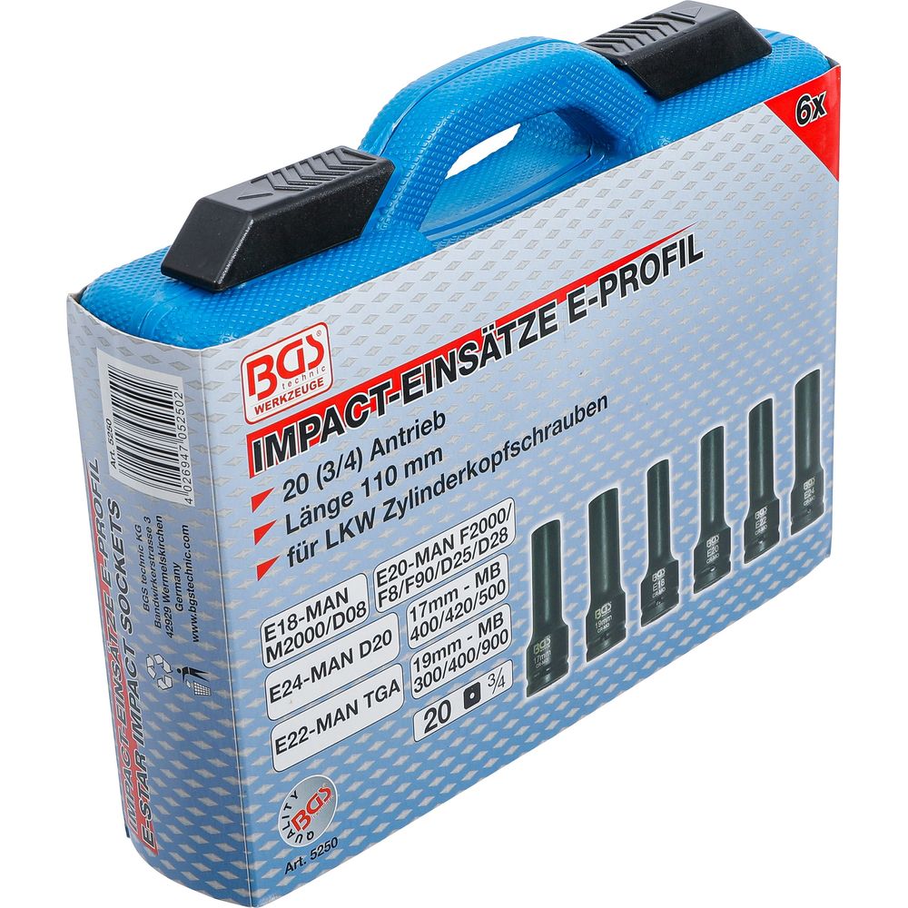 Impact socket set, E-type & 12-point, 3/4" drive, 6 pcs Impact socket set, E-type & 12-point, 3/4" drive, 6 pcs