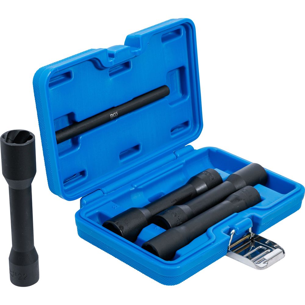 Deep twist socket set (spiral profile) / screw extractor, 1/2" drive, 17–22mm, 5pcs Deep twist socket set (spiral profile) / screw extractor, 1/2" drive, 17–22mm, 5pcs
