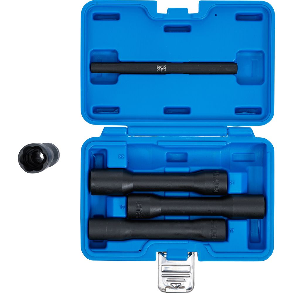 Deep twist socket set (spiral profile) / screw extractor, 1/2" drive, 17–22mm, 5pcs Deep twist socket set (spiral profile) / screw extractor, 1/2" drive, 17–22mm, 5pcs