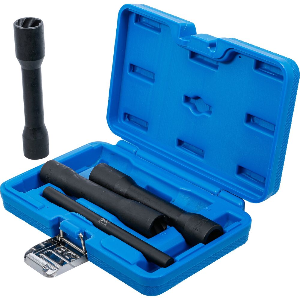 Deep twist socket set (spiral profile) / screw extractor, 1/2" drive, 17–21mm, 4pcs Deep twist socket set (spiral profile) / screw extractor, 1/2" drive, 17–21mm, 4pcs
