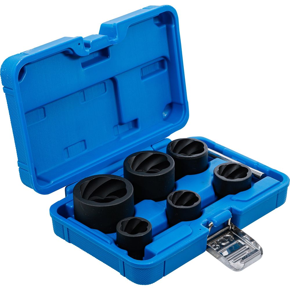 Twist socket set (spiral profile) / screw extractor, 1/2" + 3/4" drive, 22–41mm, 6pcs Twist socket set (spiral profile) / screw extractor, 1/2" + 3/4" drive, 22–41mm, 6pcs