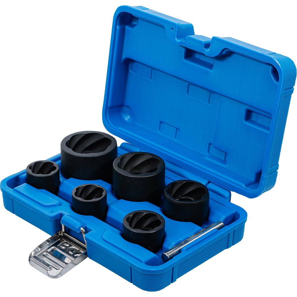 Twist socket set (spiral profile) / screw extractor, 1/2" + 3/4" drive, 22–41mm, 6pcs Twist socket set (spiral profile) / screw extractor, 1/2" + 3/4" drive, 22–41mm, 6pcs