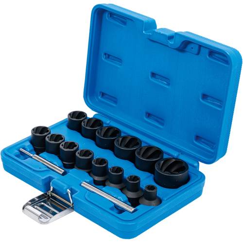 Spirálprofilos csavarkiszedő dugókulcs készlet, 1/2", 8–27mm, 16db Spirálprofilos csavarkiszedő dugókulcs készlet, 1/2", 8–27mm, 16db