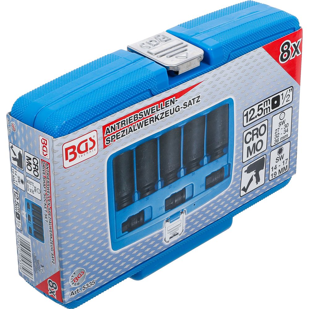 Drive shaft socket set, 1/2" drive, 27–36mm, 8 pcs Drive shaft socket set, 1/2" drive, 27–36mm, 8 pcs