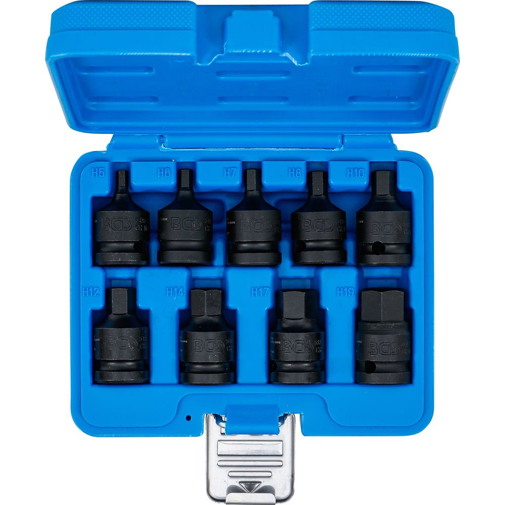 Impact bit socket set, 1/2" drive, internal hexagon 5–19mm, 9 pcs Impact bit socket set, 1/2" drive, internal hexagon 5–19mm, 9 pcs