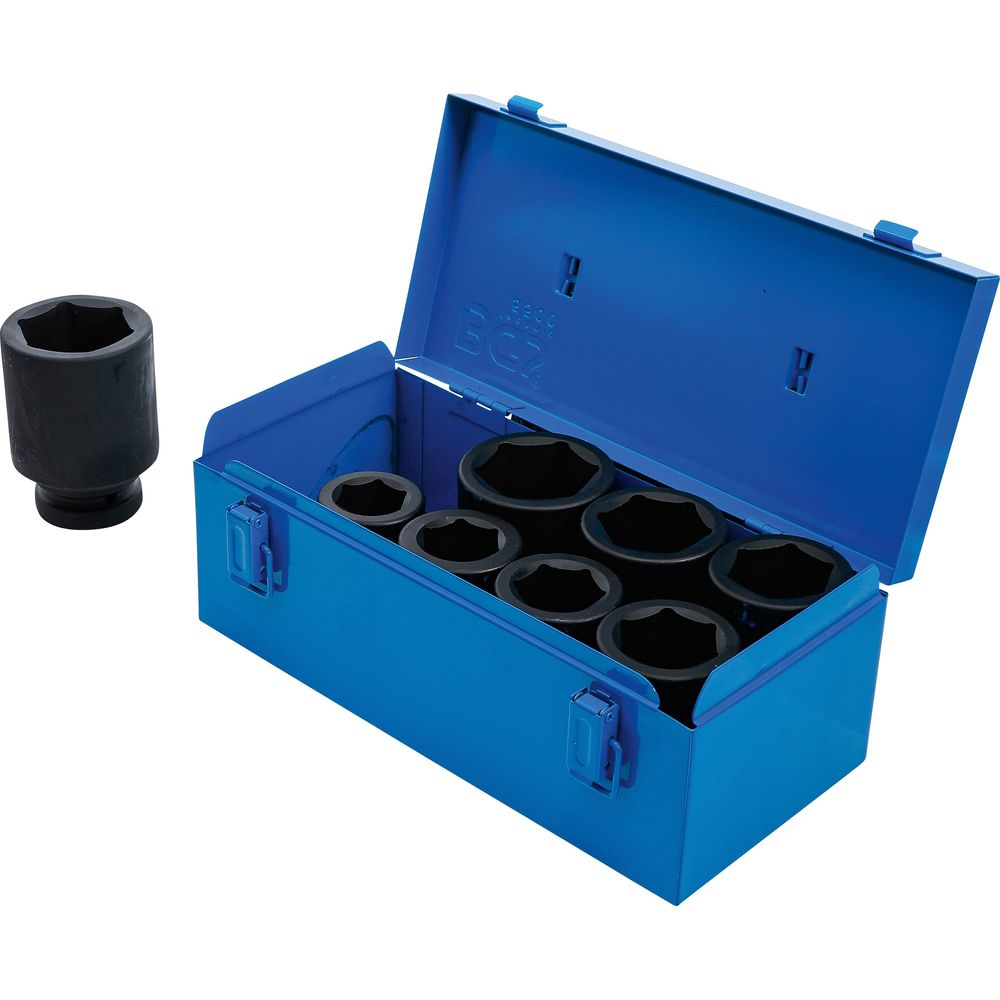 Impact socket set, hexagon, deep, 1" drive, 27–50mm, 8 pcs Impact socket set, hexagon, deep, 1" drive, 27–50mm, 8 pcs
