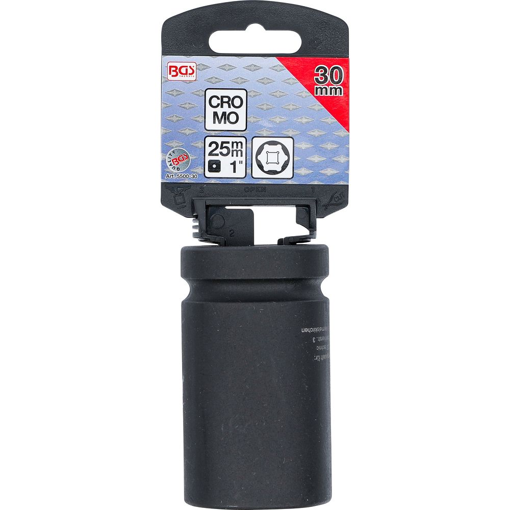 Impact socket hexagon, deep, 1" drive, 30mm Impact socket hexagon, deep, 1" drive, 30mm