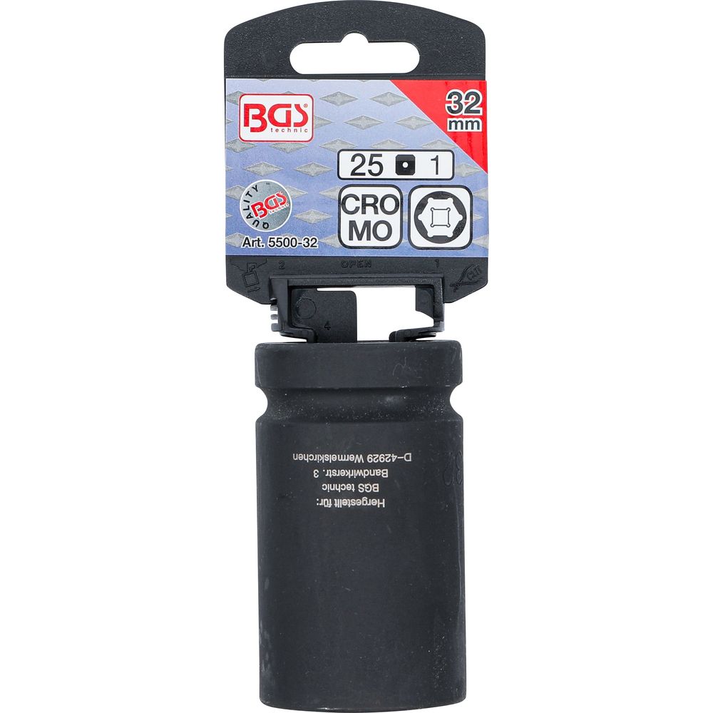 Impact socket hexagon, deep, 1" drive, 32mm Impact socket hexagon, deep, 1" drive, 32mm