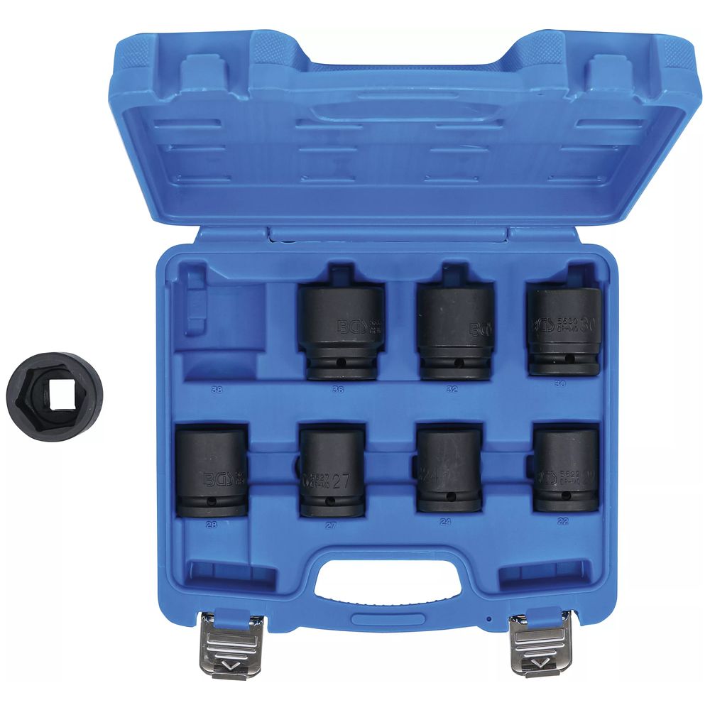 Short impact socket set, hex, 3/4" drive, 22–38mm, 8pcs Short impact socket set, hex, 3/4" drive, 22–38mm, 8pcs