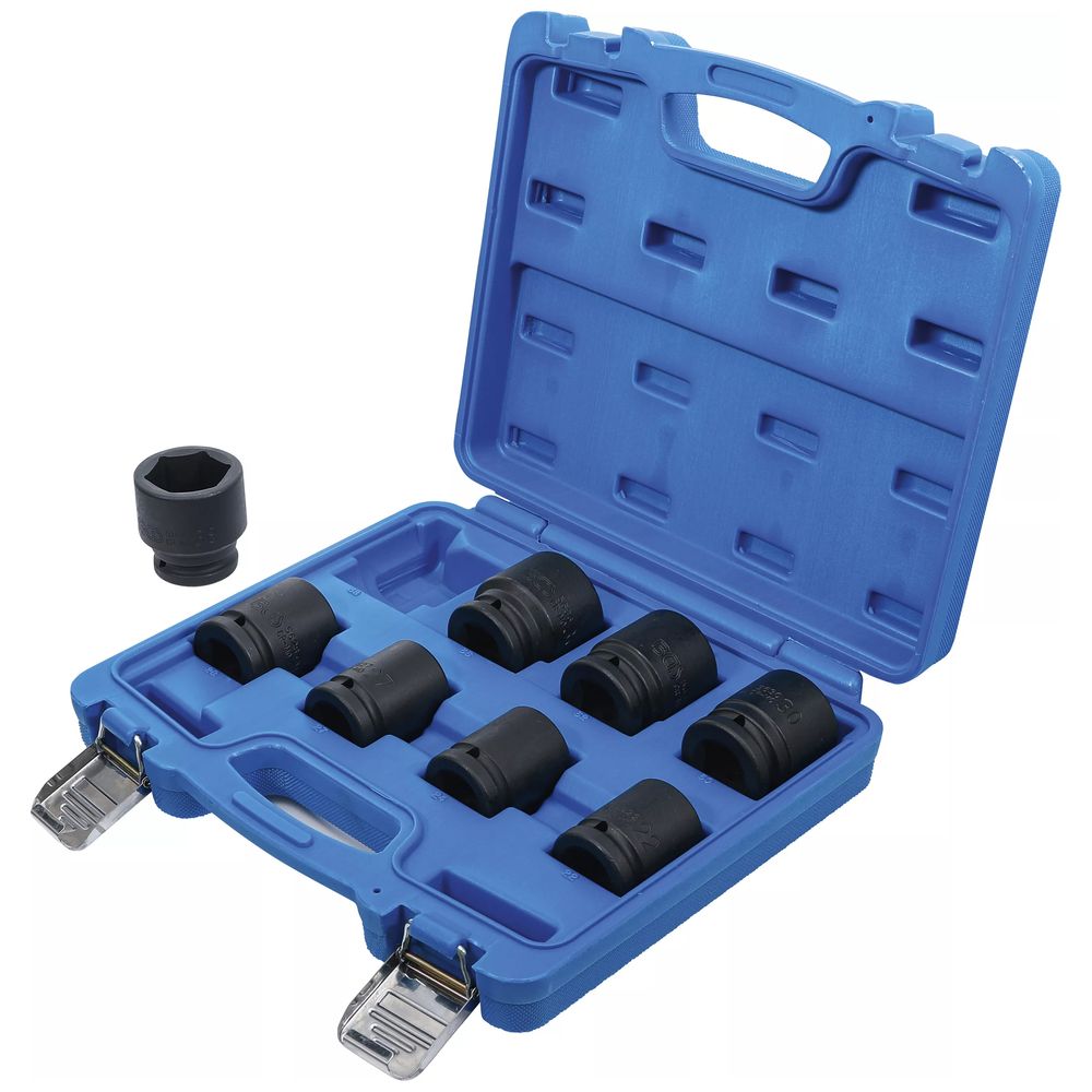 Short impact socket set, hex, 3/4" drive, 22–38mm, 8pcs Short impact socket set, hex, 3/4" drive, 22–38mm, 8pcs