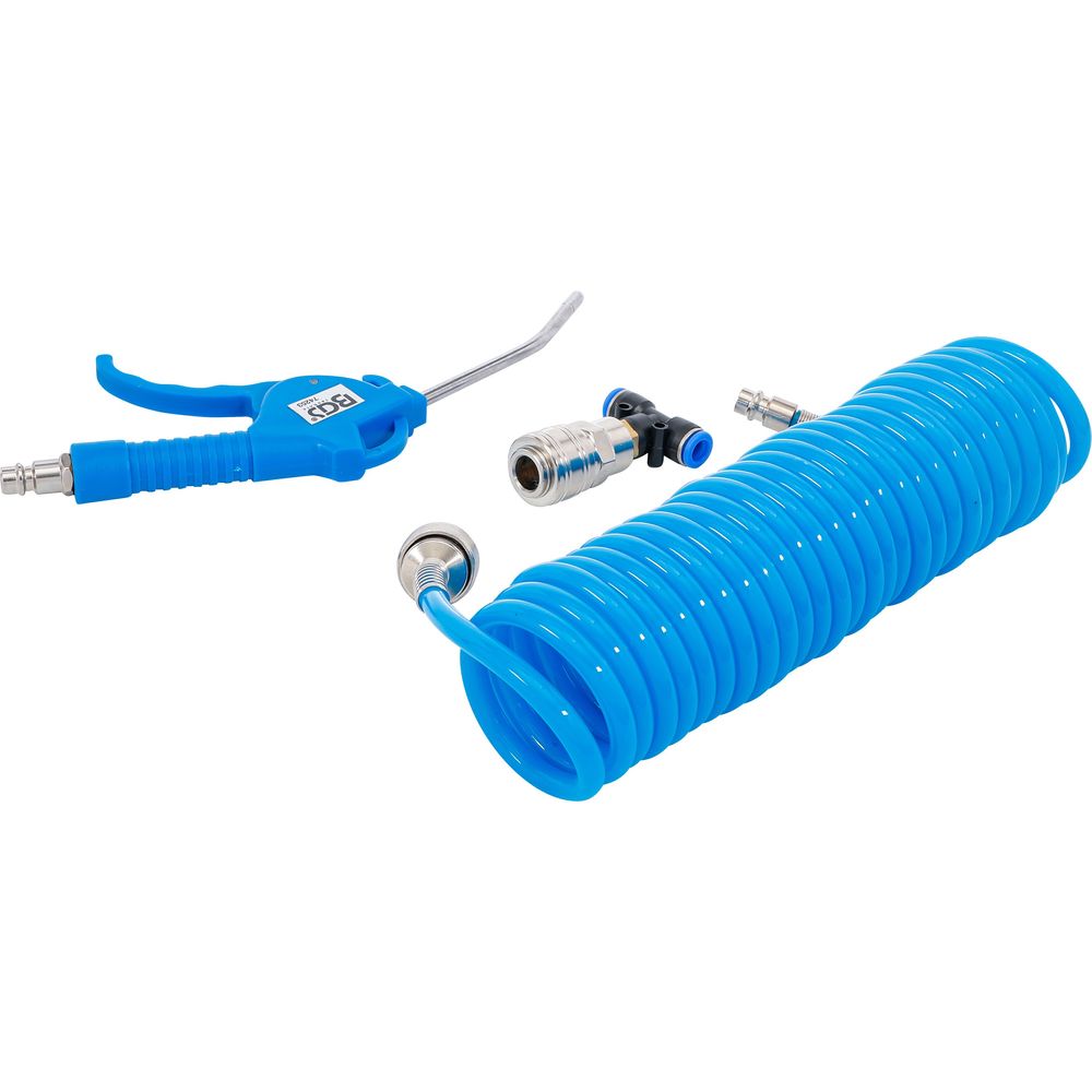 Air blow gun with spiral air hose and T-connector Air blow gun with spiral air hose and T-connector