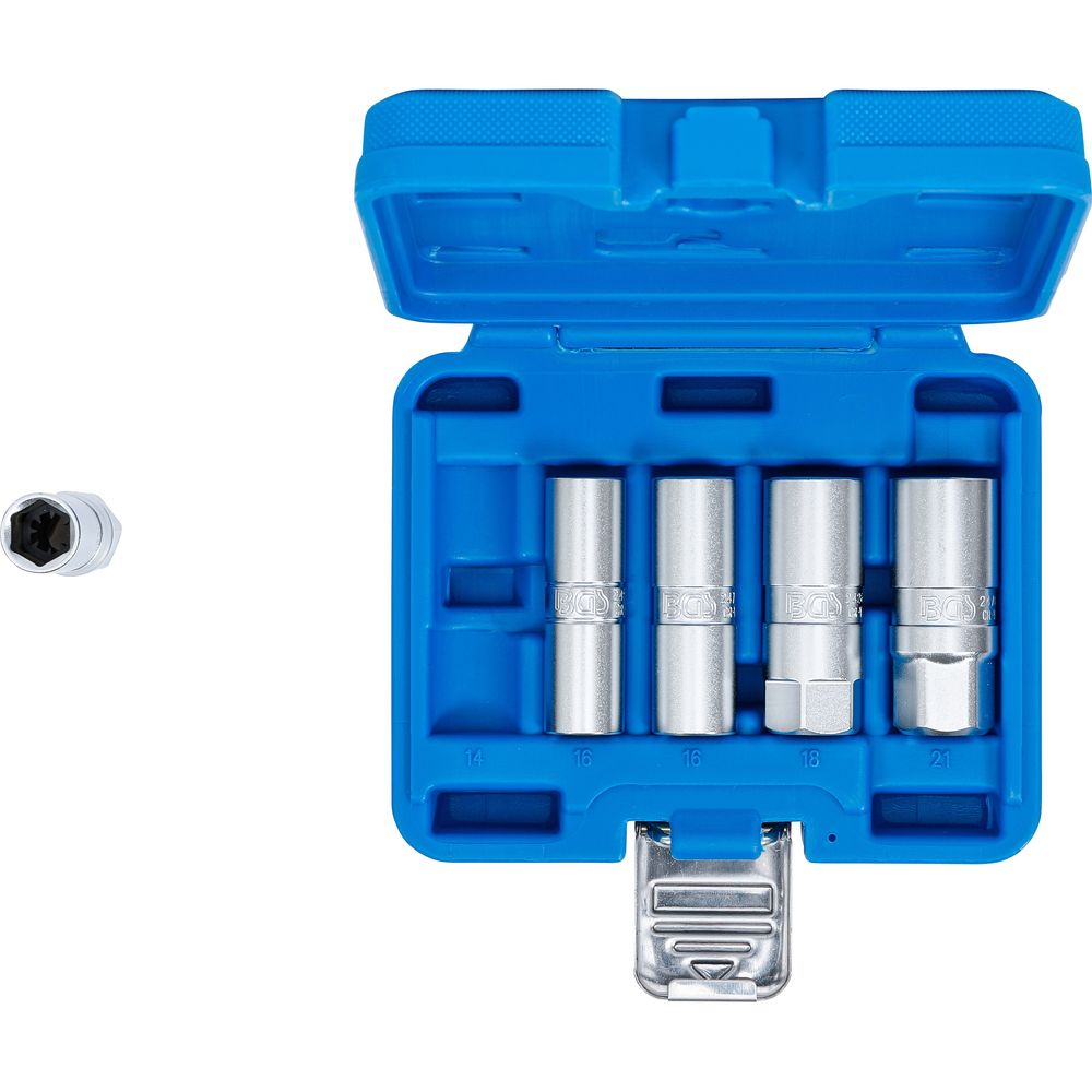 Zündkerzennuss-Satz Sechskant, 12,5mm (1/2") Antrieb, 14–21mm, 5-tlg. Zündkerzennuss-Satz Sechskant, 12,5mm (1/2") Antrieb, 14–21mm, 5-tlg.