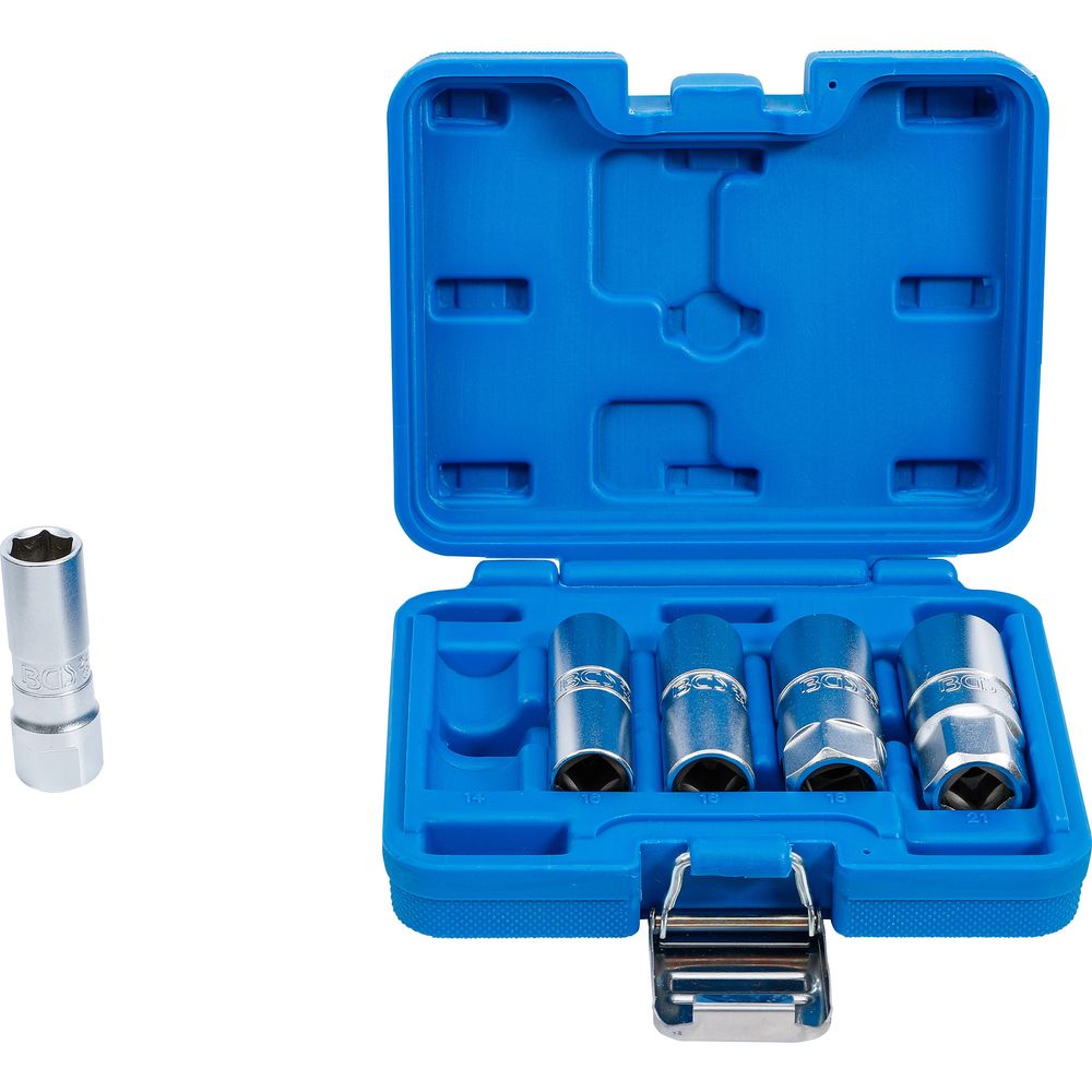 Zündkerzennuss-Satz Sechskant, 12,5mm (1/2") Antrieb, 14–21mm, 5-tlg. Zündkerzennuss-Satz Sechskant, 12,5mm (1/2") Antrieb, 14–21mm, 5-tlg.