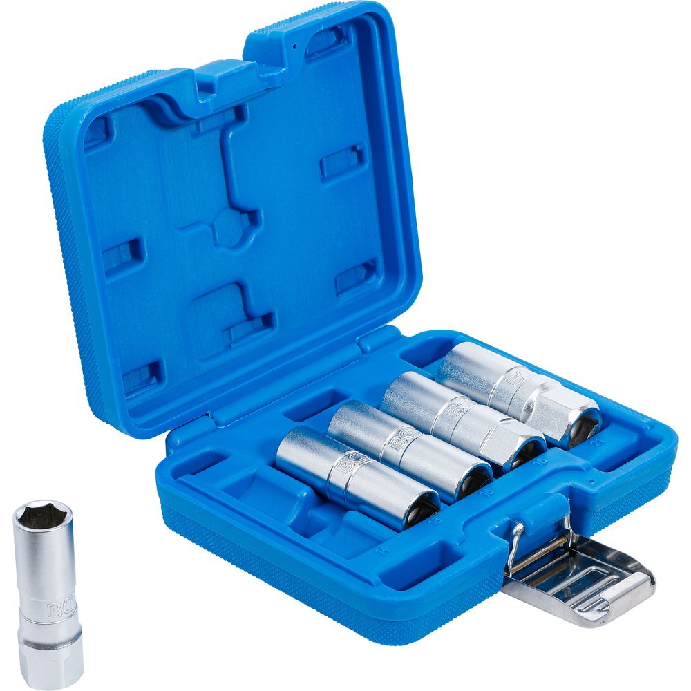 Zündkerzennuss-Satz Sechskant, 12,5mm (1/2") Antrieb, 14–21mm, 5-tlg. Zündkerzennuss-Satz Sechskant, 12,5mm (1/2") Antrieb, 14–21mm, 5-tlg.