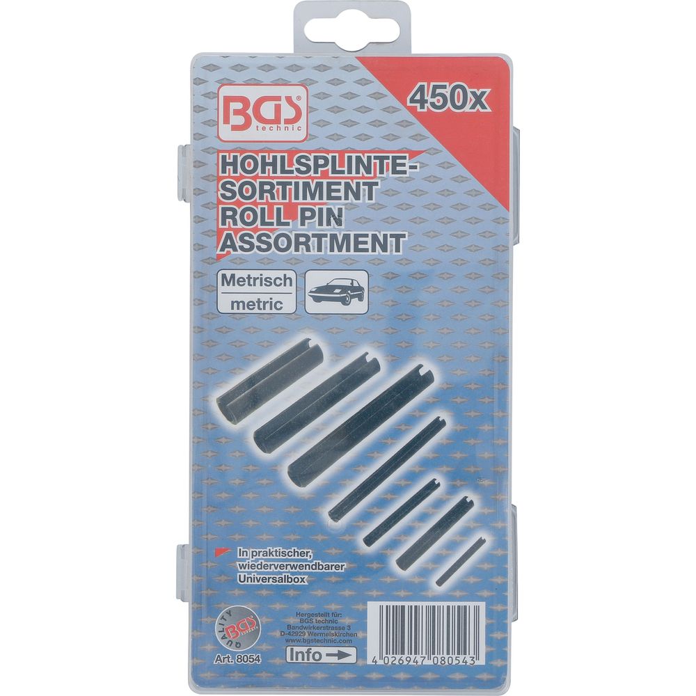 Slotted cylindrical pin assortment, metric, 450pcs Slotted cylindrical pin assortment, metric, 450pcs
