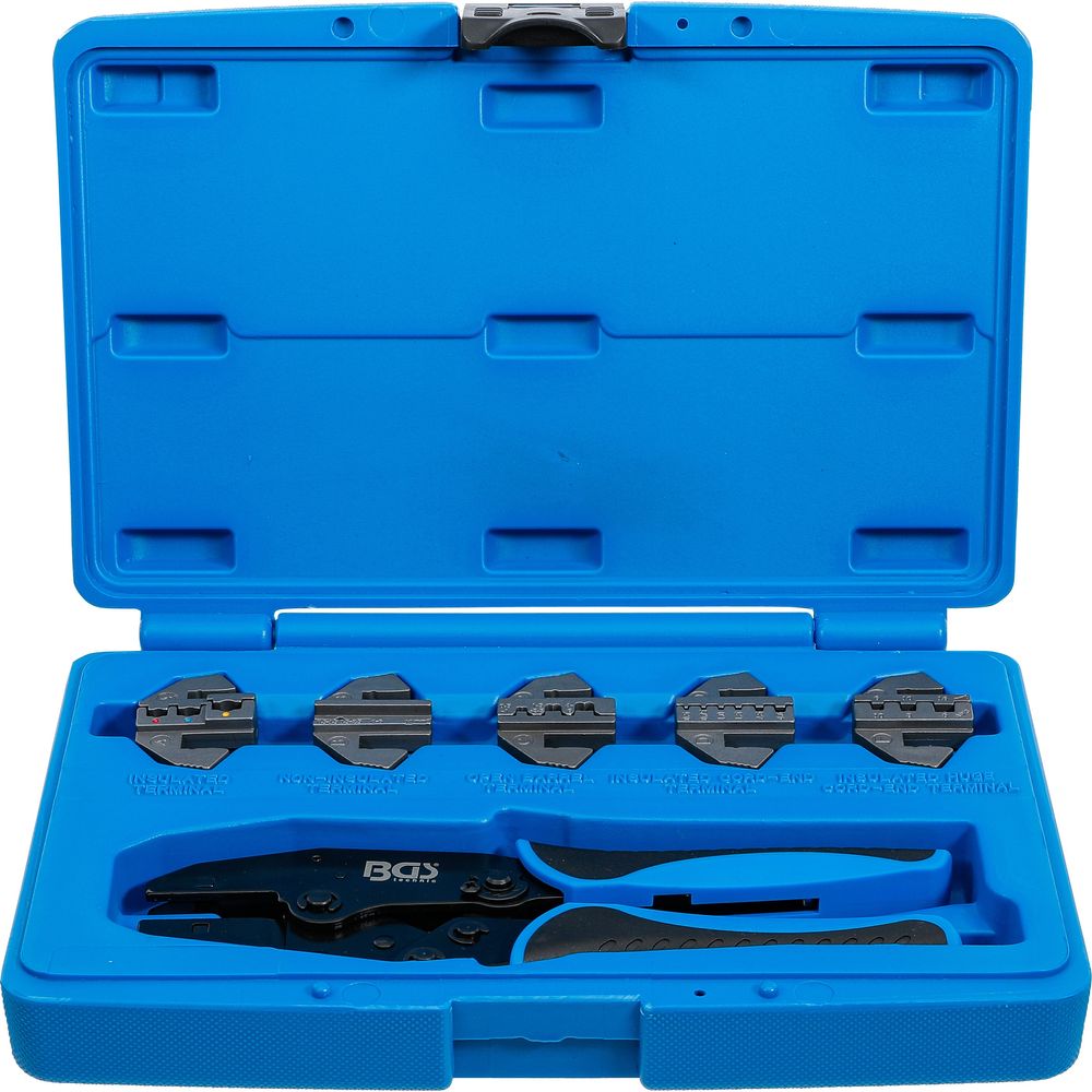 Crimpzangen-Set mit 5 auswechselbaren Backenpaaren Crimpzangen-Set mit 5 auswechselbaren Backenpaaren
