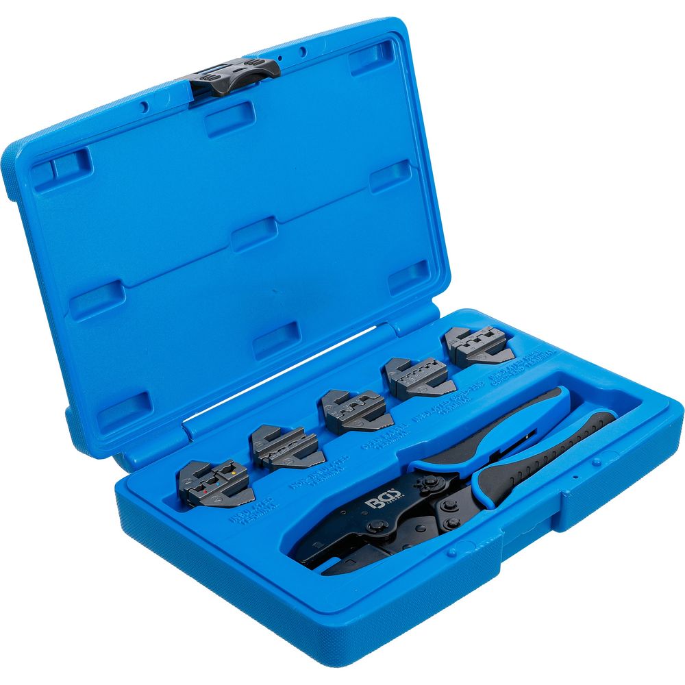 Crimpzangen-Set mit 5 auswechselbaren Backenpaaren Crimpzangen-Set mit 5 auswechselbaren Backenpaaren