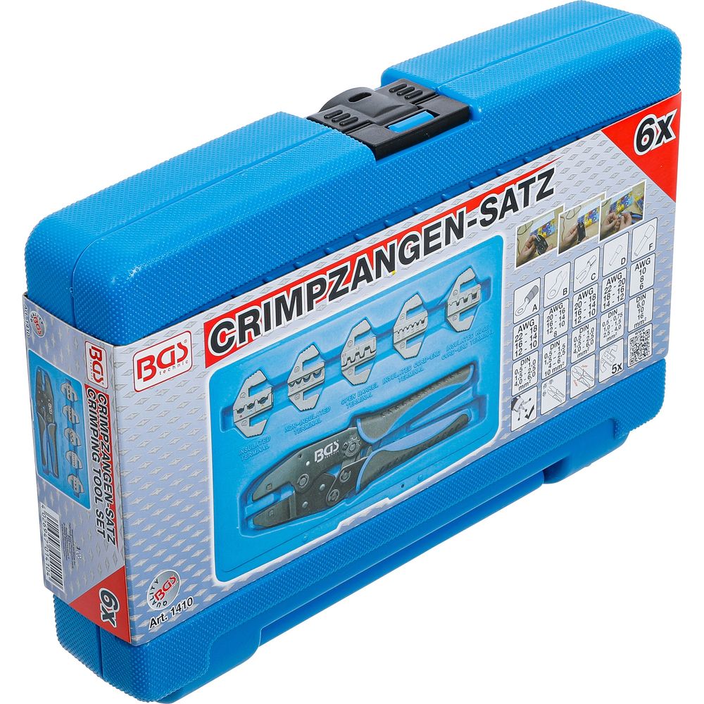 Crimpzangen-Set mit 5 auswechselbaren Backenpaaren Crimpzangen-Set mit 5 auswechselbaren Backenpaaren