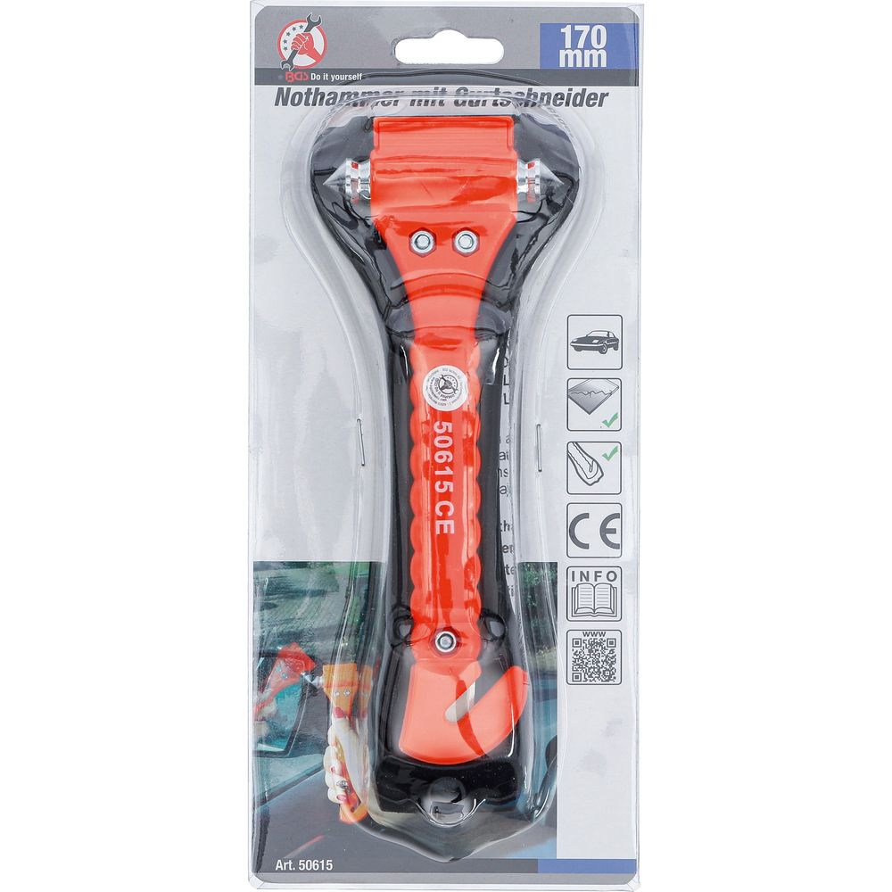 Emergency hammer with seat belt cutter, 170mm Emergency hammer with seat belt cutter, 170mm