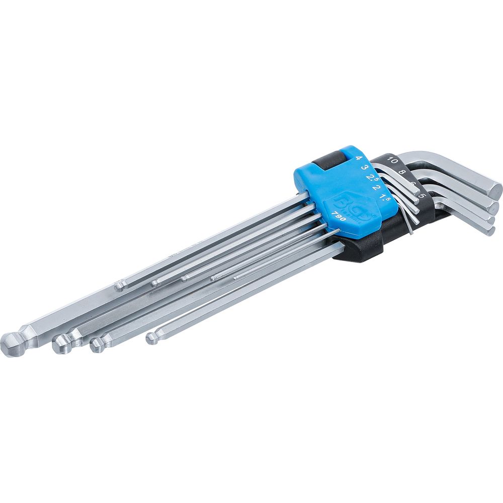 L-Type Wrench Set, extra long, internal Hexagon / internal Hexagon with Ball Head 1.5 - 10 mm, 9 pcs. L-Type Wrench Set, extra long, internal Hexagon / internal Hexagon with Ball Head 1.5 - 10 mm, 9 pcs.
