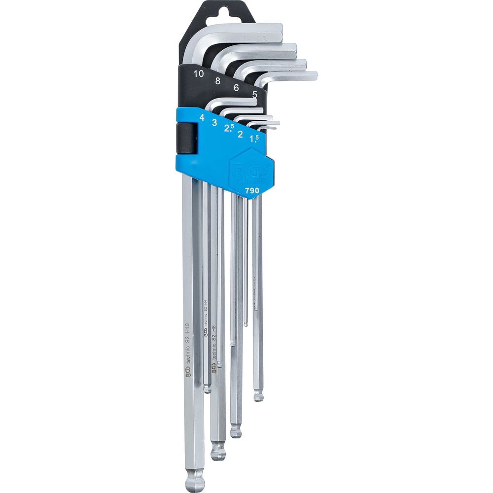 L-Type Wrench Set, extra long, internal Hexagon / internal Hexagon with Ball Head 1.5 - 10 mm, 9 pcs. L-Type Wrench Set, extra long, internal Hexagon / internal Hexagon with Ball Head 1.5 - 10 mm, 9 pcs.